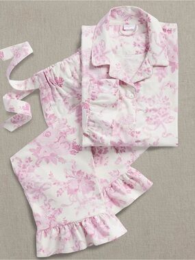LoveShackFancy Pink & White Floral Ruffle Pajama Set XL
